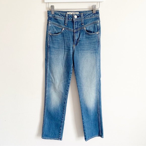 AMO Freja Medium Vintage Denim Wash Front Yoke High Waisted Ankle Crop Jeans 24 - Picture 2 of 12